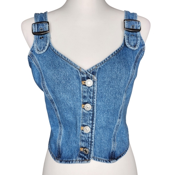 Levi's Blue Denim Button-Up Women's Top Vest 100% Cotton SMALL - Picture 1 of 9